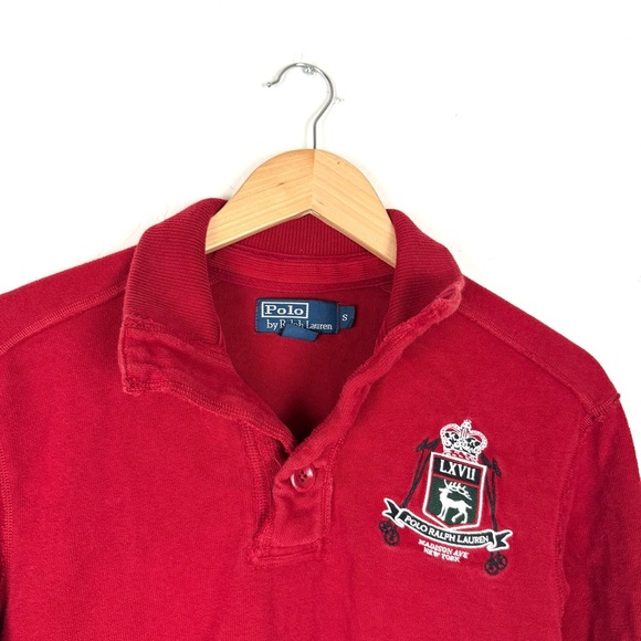 Polo Ralph Lauren Vintage Red Button Mock Neck Madison Ave Rugby - Picture 2 of 9